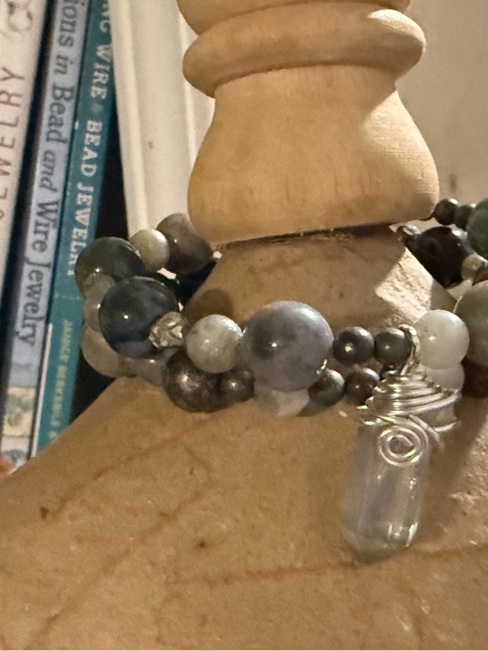 Multi-Color Agate Bead Wrap Bracelet with Clear Quartz Charm - Picture 3 of 3